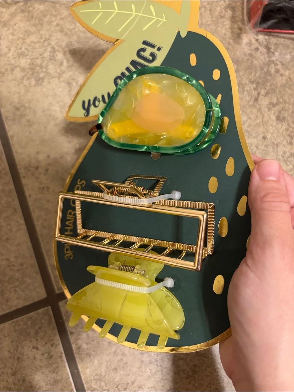 New 3 Pack Guacamole Hair Clips